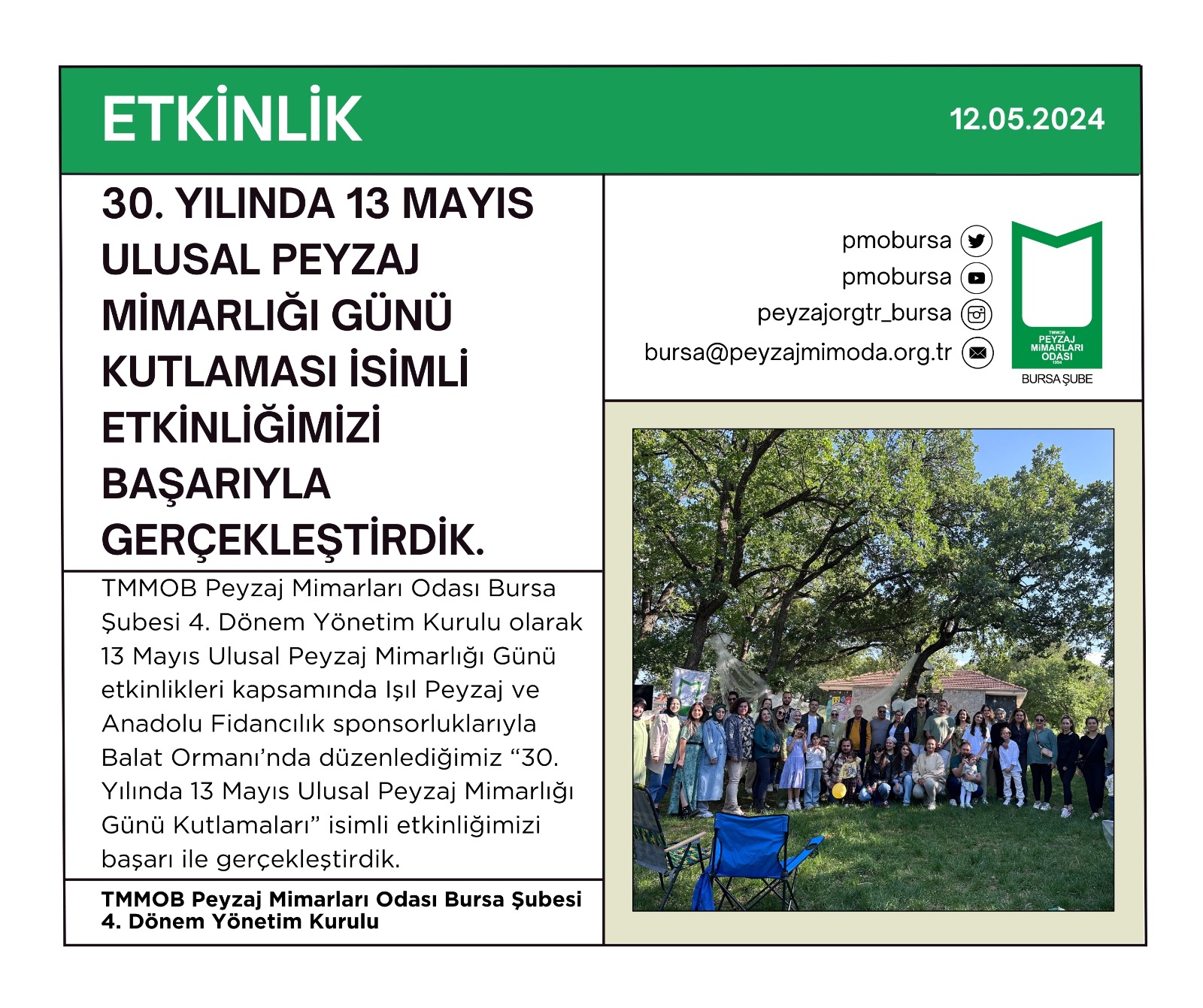 ETKİNLİK | 30. YILINDA 13 MAYIS ULUSAL PEYZAJ MİMARLIĞI GÜNÜ KUTLAMASI İSİMLİ ETKİNLİĞİMİZİ BAŞARIYLA GERÇEKLEŞTİRDİK.