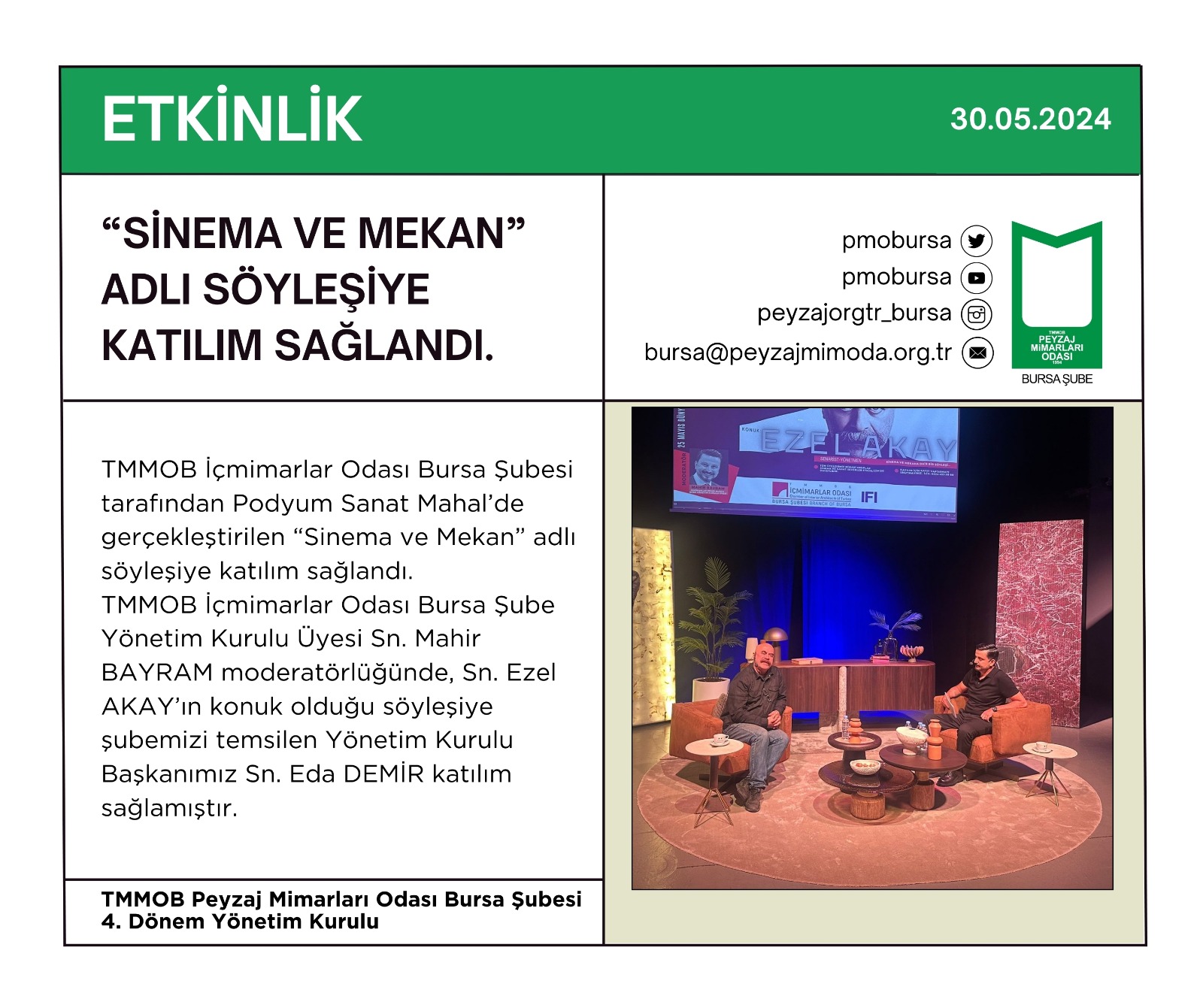 ETKİNLİK | “SİNEMA VE MEKAN”  ADLI SÖYLEŞİYE KATILIM SAĞLANDI.