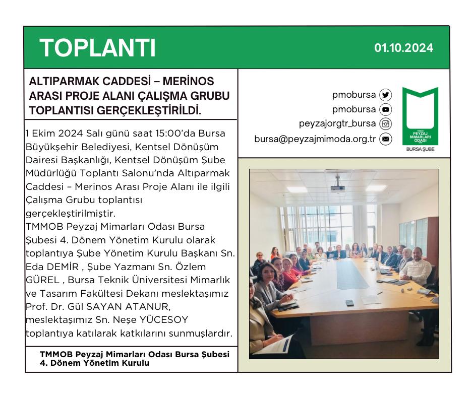 TOPLANTI |  ALTIPARMAK CADDESİ – MERİNOS ARASI PROJE ALANI ÇALIŞMA GRUBU TOPLANTISI GERÇEKLEŞTİRİLDİ.