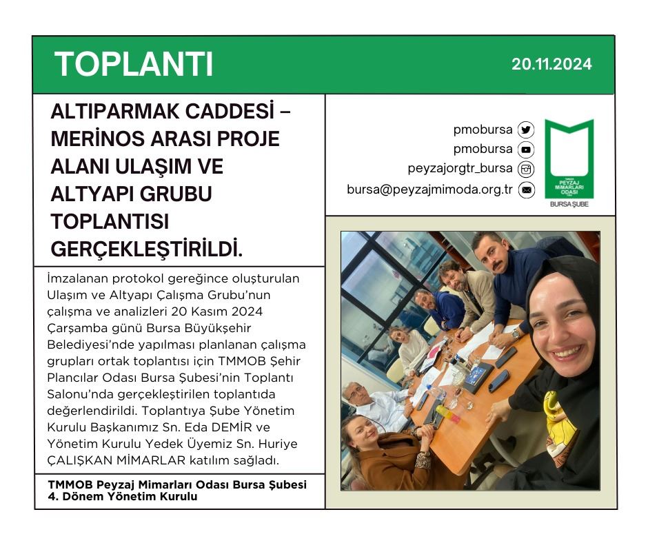 TOPLANTI I ALTIPARMAK CADDESİ – MERİNOS ARASI PROJE ALANI ULAŞIM VE ALTYAPI GRUBU TOPLANTISI GERÇEKLEŞTİRİLDİ.