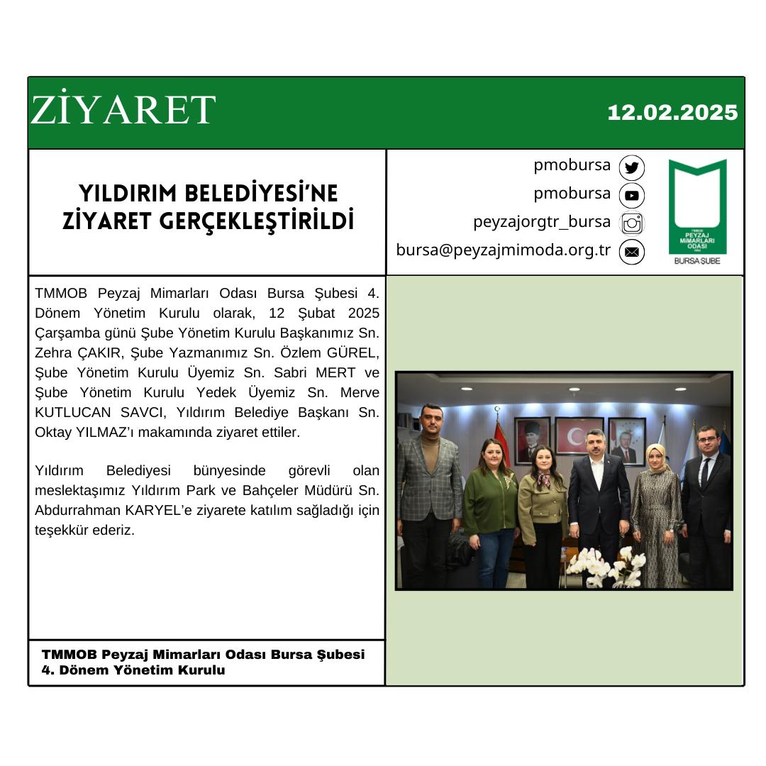ZİYARET | YILDIRIM BELEDİYESİ’NE ZİYARET GERÇEKLEŞTİRİLDİ.