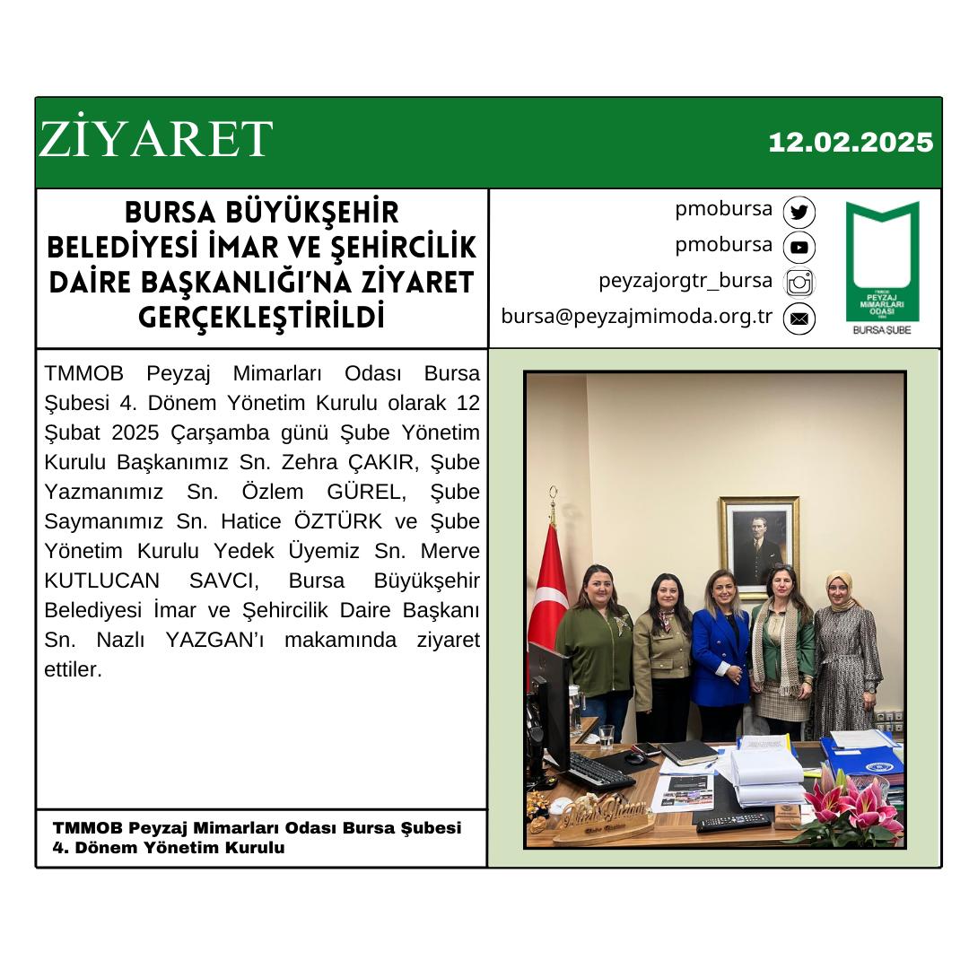 ZİYARET | BURSA BÜYÜKŞEHİR BELEDİYESİ İMAR VE ŞEHİRCİLİK DAİRE BAŞKANLIĞI’NA ZİYARET GERÇEKLEŞTİRİLDİ.