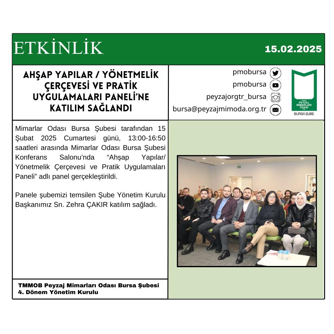 ETKİNLİK | AHŞAP YAPILAR / YÖNETMELİK ÇERÇEVESİ VE PRATİK UYGULAMALARI PANELİ’NE KATILIM SAĞLANDI.