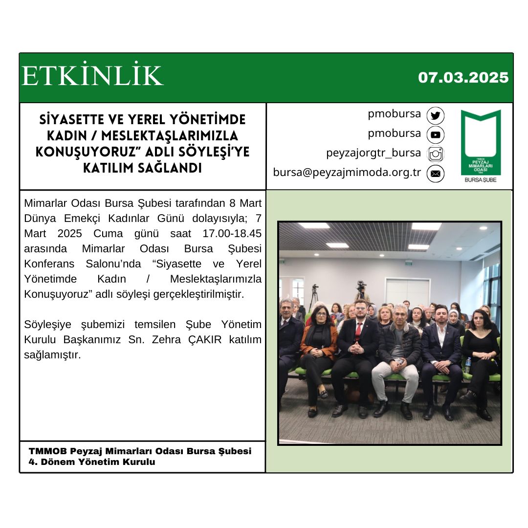 ETKİNLİK | SİYASETTE VE YEREL YÖNETİMDE KADIN / MESLEKTAŞLARIMIZLA KONUŞUYORUZ” ADLI SÖYLEŞİ’YE KATILIM SAĞLANDI.