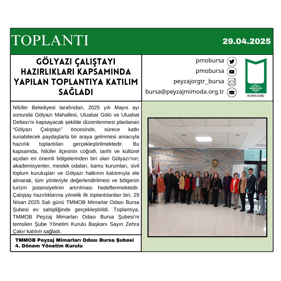 TOPLANTI | GÖLYAZI ÇALIŞTAYI HAZIRLIKLARI KAPSAMINDA YAPILAN TOPLANTIYA KATILIM SAĞLADI.