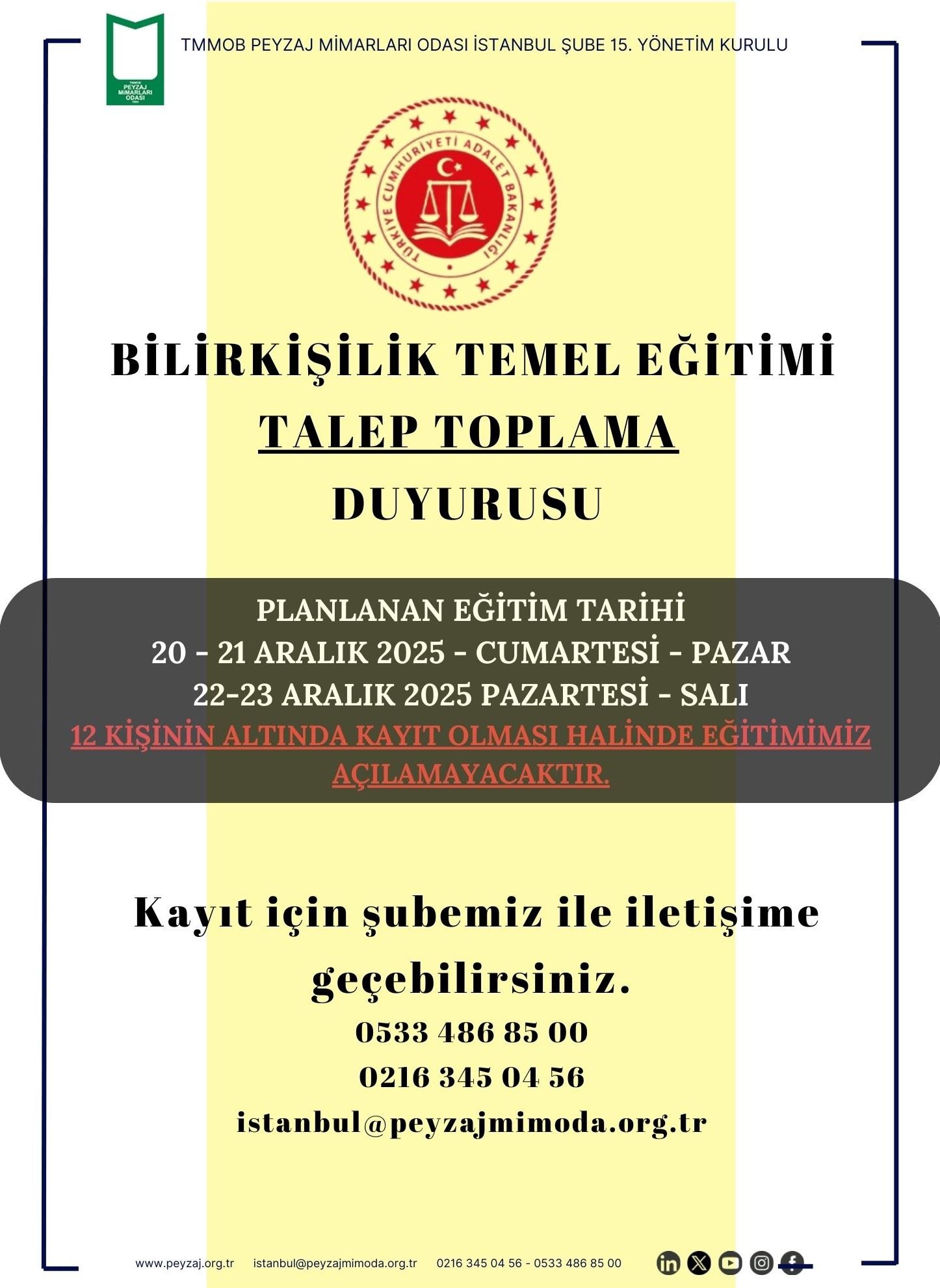 BİLİRKİŞİLİK TEMEL EĞİTİMİ TALEP TOPLAMA DUYURUSU HK.