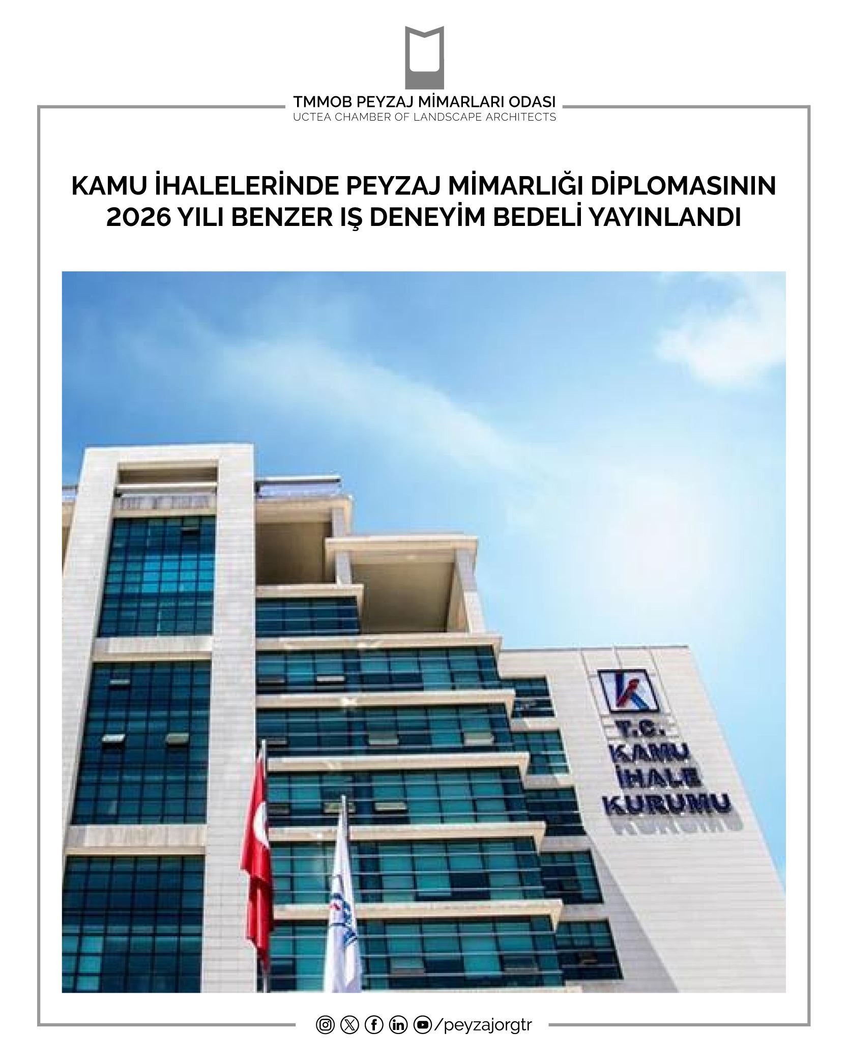 KAMU İHALELERİNDE PEYZAJ MİMARLIĞI DİPLOMASININ 2026 YILI BENZER IŞ DENEYİM BEDELİ YAYINLANDI