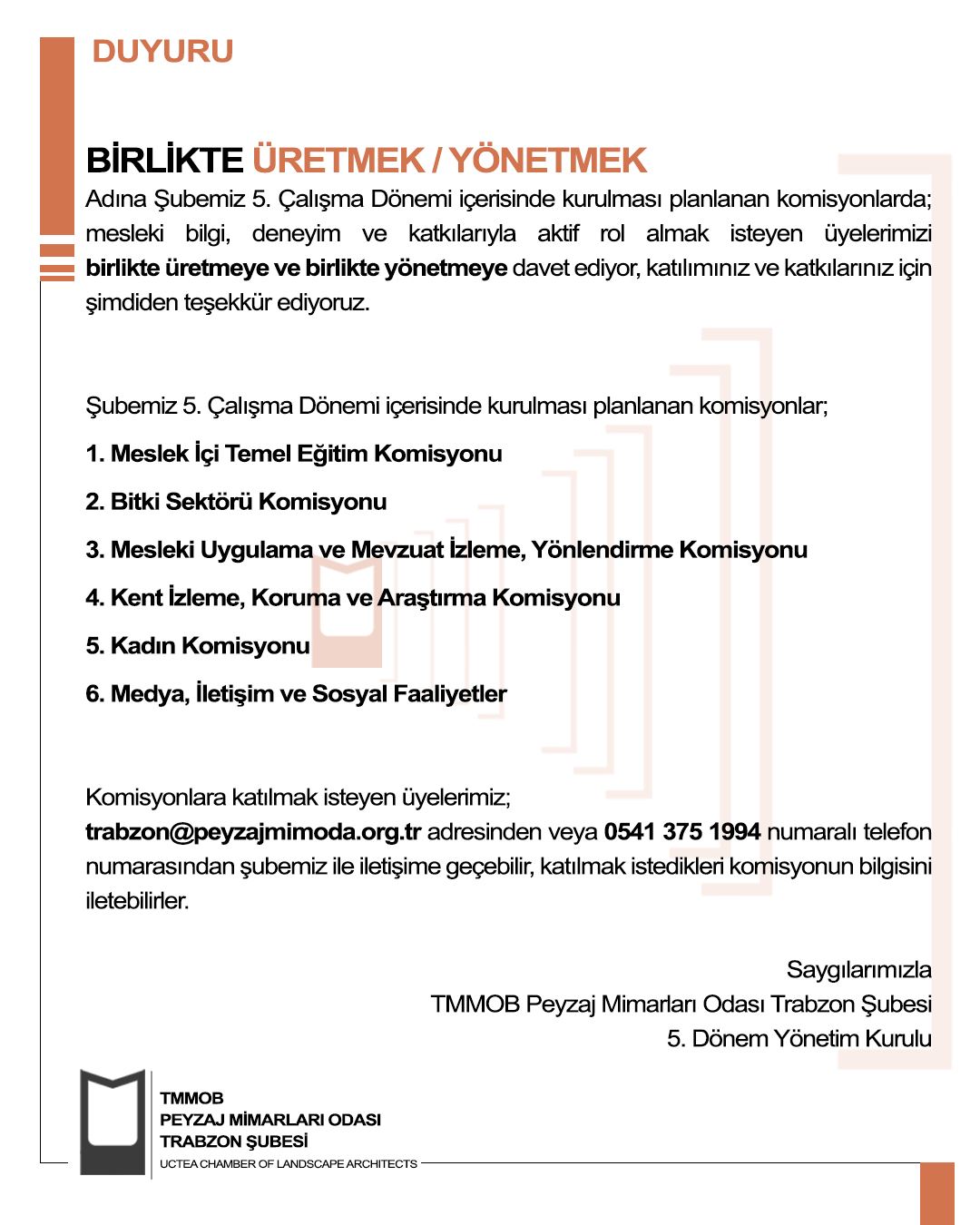 DUYURU | KOMİSYON KATILIM DAVETİ 