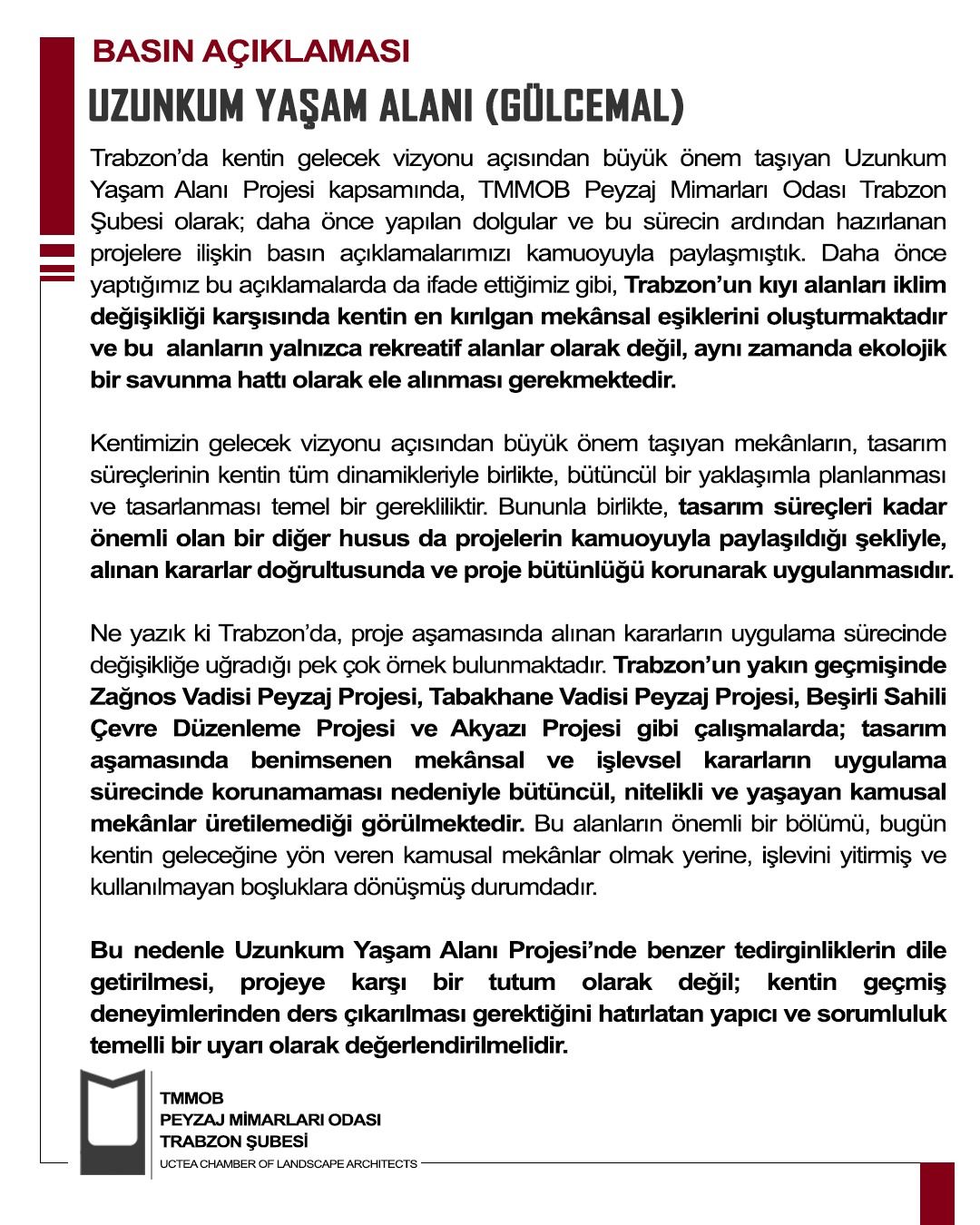 BASIN AÇIKLAMASI | UZUNKUM YAŞAM ALANI (GÜLCEMAL) 