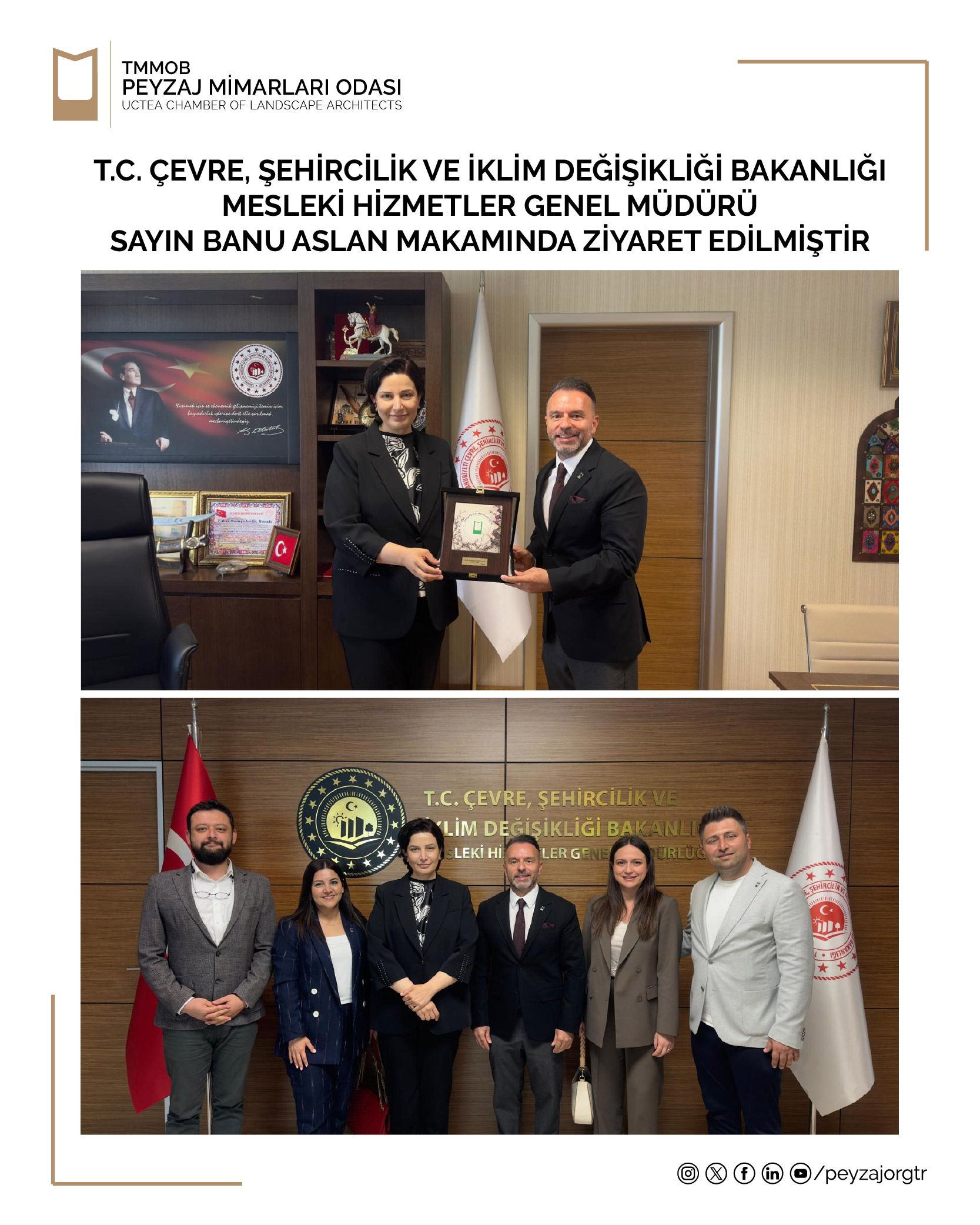 ZİYARET | T.C. ÇEVRE, ŞEHİRCİLİK VE İKLİM DEĞİŞİKLİĞİ BAKANLIĞI MESLEKİ HİZMETLER GENEL MÜDÜRÜ SAYIN BANU ASLAN MAKAMINDA ZİYARET EDİLMİŞTİR