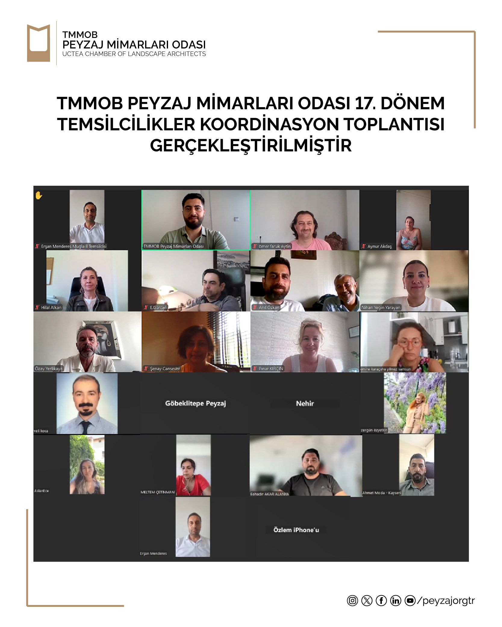 TMMOB PEYZAJ MİMARLARI ODASI 17. DÖNEM TEMSİLCİLİKLER KOORDİNASYON TOPLANTISI GERÇEKLEŞTİRİLMİŞTİR