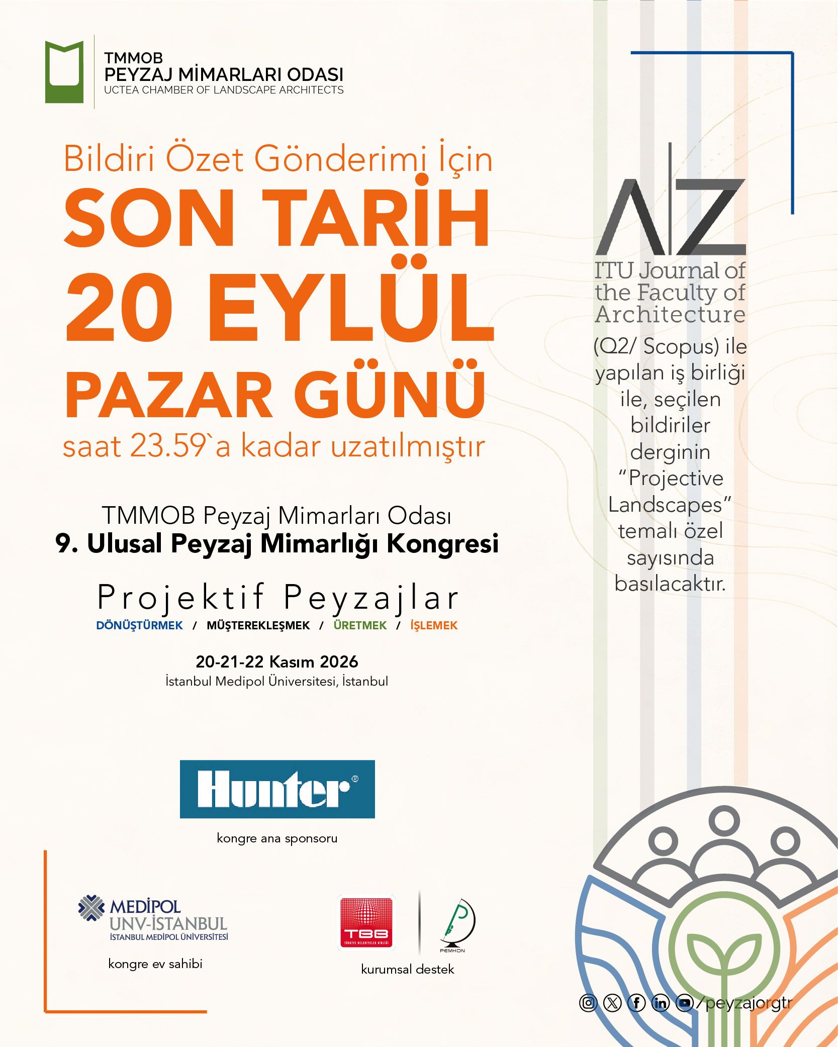9. PEYZAJ MİMARLIĞI KONGRESİ BİLDİRİ ÖZETLERİ GÖNDERİM TARİHİ 20.09.2026 TARİHİNE UZATILMIŞTIR