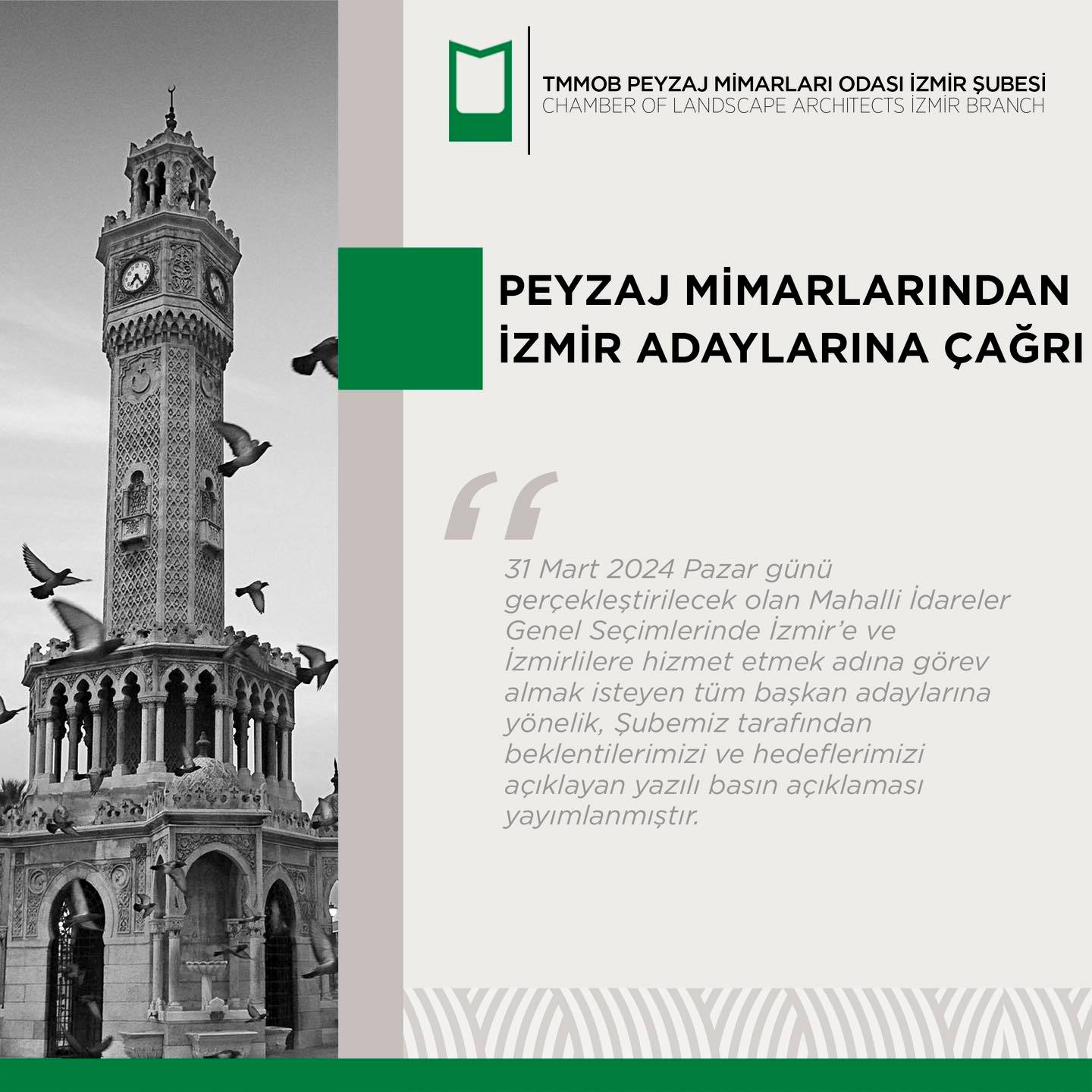 PEYZAJ MİMARLARINDAN İZMİR ADAYLARINA ÇAĞRI