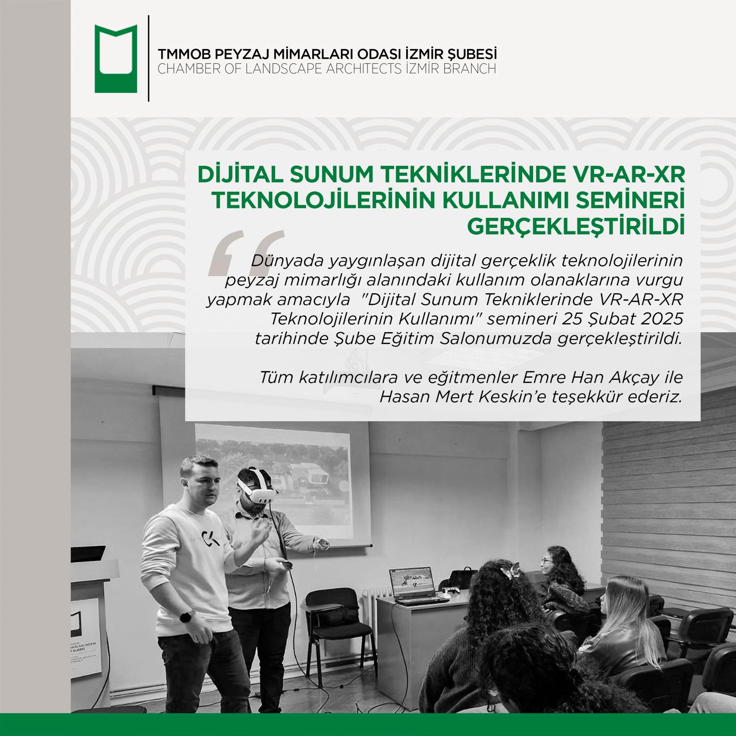 DİJİTAL SUNUM TEKNİKLERİNDE VR-AR-XR TEKNOLOJİLERİNİN KULLANIMI SEMİNERİ GERÇEKLEŞTİRİLDİ