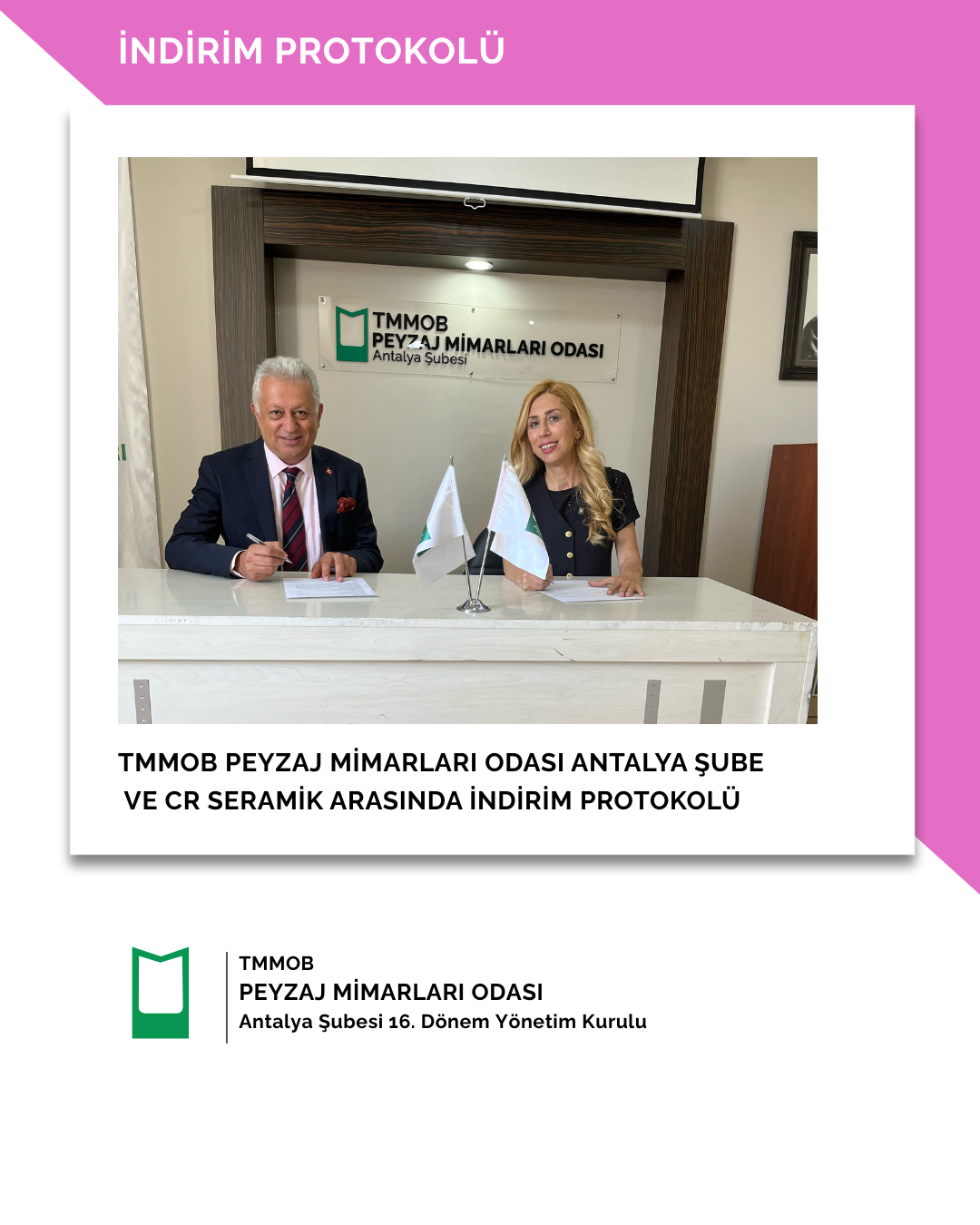 TMMOB PEYZAJ MİMARLARI ODASI ANTALYA ŞUBE ve CR SERAMİK ARASINDA İNDİRİM PROTOKOLÜ