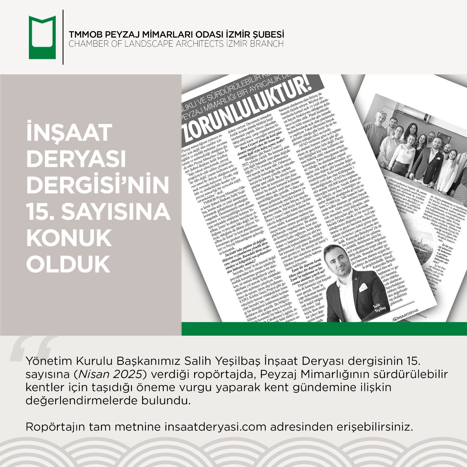 İNŞAAT DERYASI DERGİSİ'NİN 15. SAYISINA KONUK OLDUK