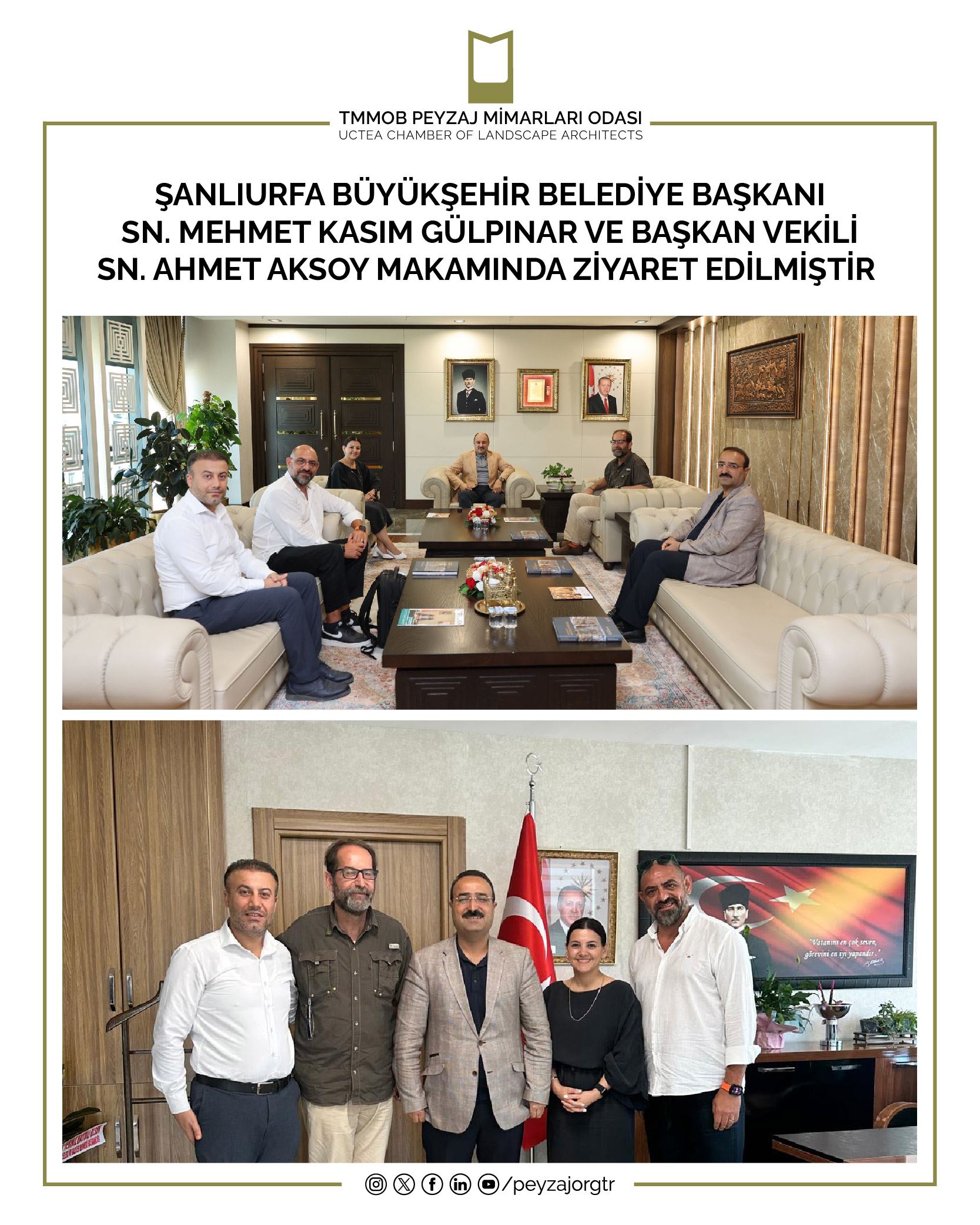 ZİYARET | ŞANLIURFA BÜYÜKŞEHİR BELEDİYE BAŞKANI SN. MEHMET KASIM GÜLPINAR VE BAŞKAN VEKİLİ SN. AHMET AKSOY MAKAMINDA ZİYARET EDİLMİŞTİR 