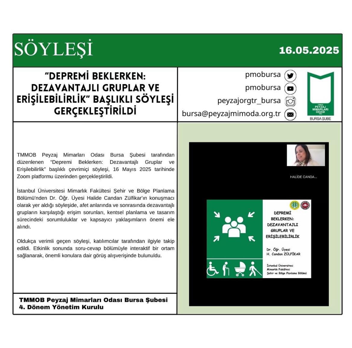 SÖYLEŞİ | “DEPREM'İ BEKLERKEN: DEZAVANTAJLI GRUPLAR VE ERİŞİLEBİLİRLİK” BAŞLIKLI SÖYLEYİŞİ GERÇEKLEŞTİRİLDİ