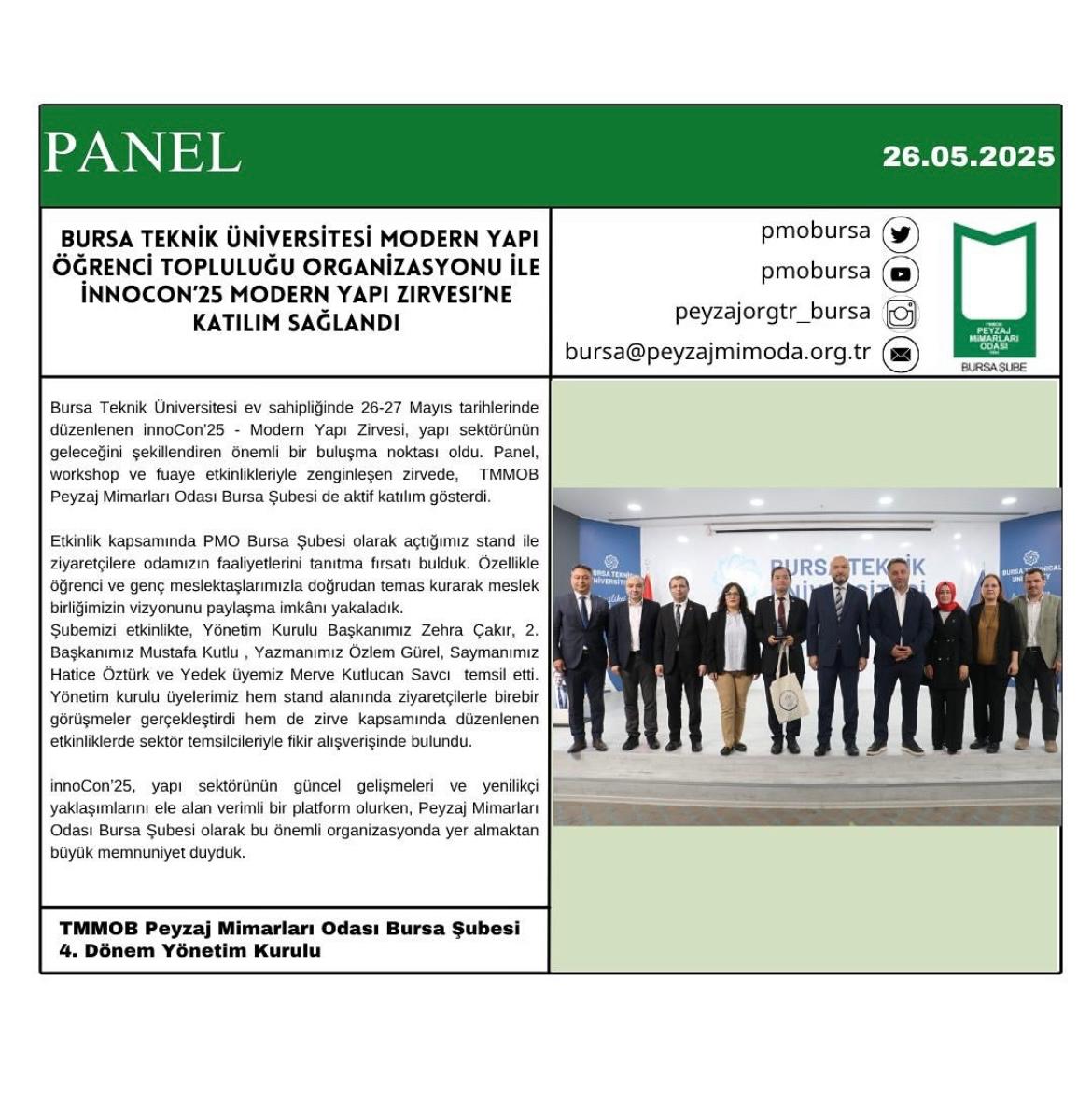 PANEL | BURSA TEKNİK ÜNİVERSİTESİ MODERN YAPI ÖĞRENCİ TOPLULUĞU ORGANİZASYONU İLE İNNOCON’25 MODERN YAPI ZİRVESİ’NE KATILIM SAĞLANDI