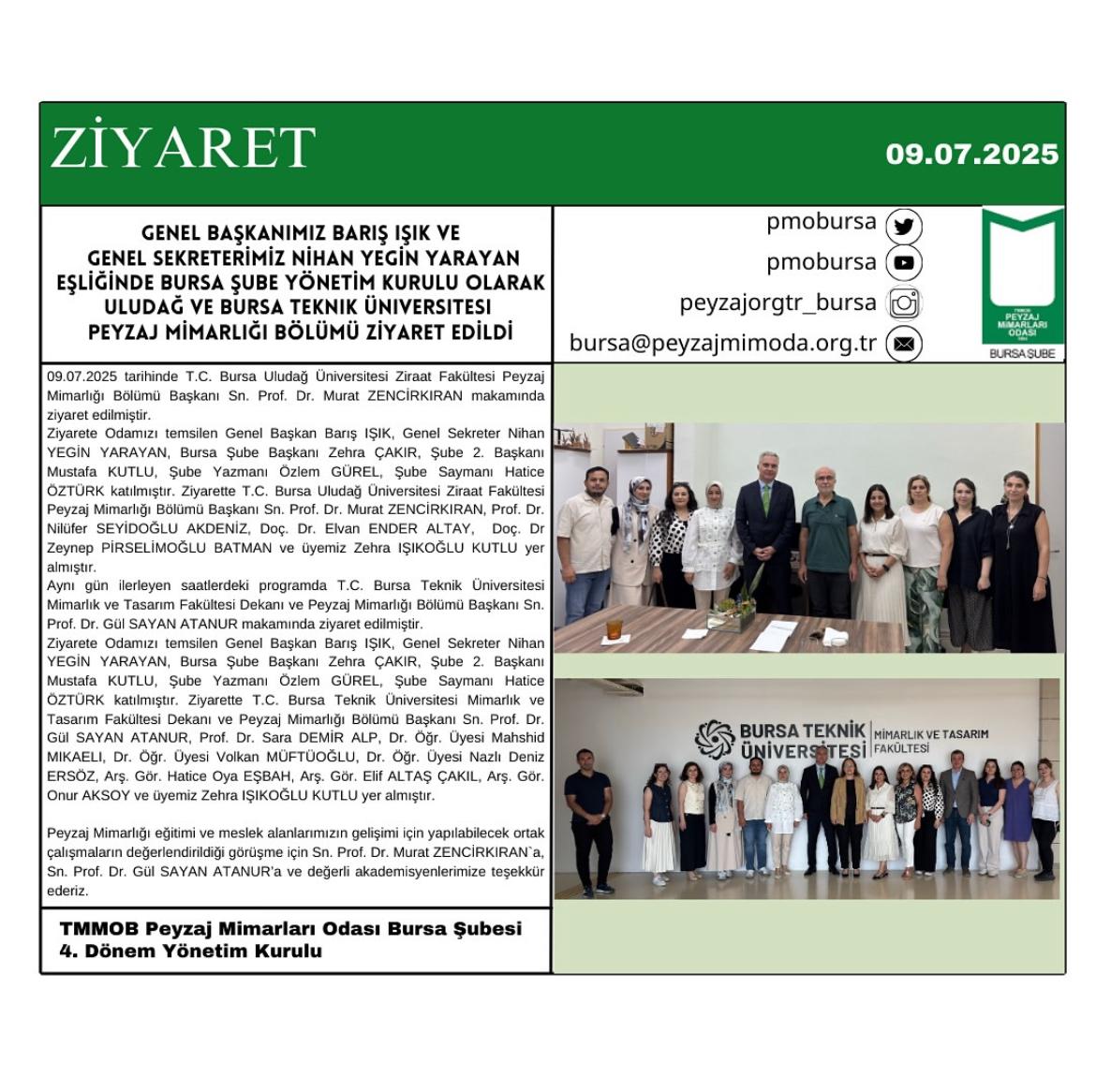ZİYARET | GENEL BAŞKANIMIZ BARIŞ IŞIK VE GENEL SEKRETERİMİZ NİHAN YEGİN YARAYAN EŞLİĞİNDE ULUDAĞ ve BURSA TEKNİK ÜNİVERSİTESİ PEYZAJ MİMARLIĞI BÖLÜMÜ ZİYARETİ