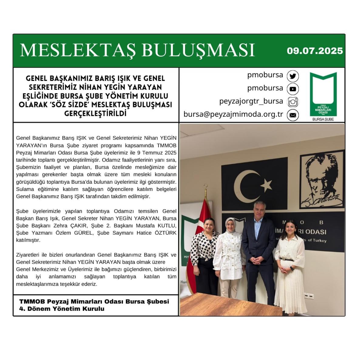 MESLEKTAŞ BULUŞMASI | GENEL BAŞKANIMIZ BARIŞ IŞIK VE GENEL SEKRETERİMİZ NİHAN YEGİN YARAYAN EŞLİĞİNDE BURSA ŞUBE YÖNETİM KURULU OLARAK ‘SÖZ SİZDE’ MESLEKTAŞ BULUŞMASI GERÇEKLEŞTİRİLDİ