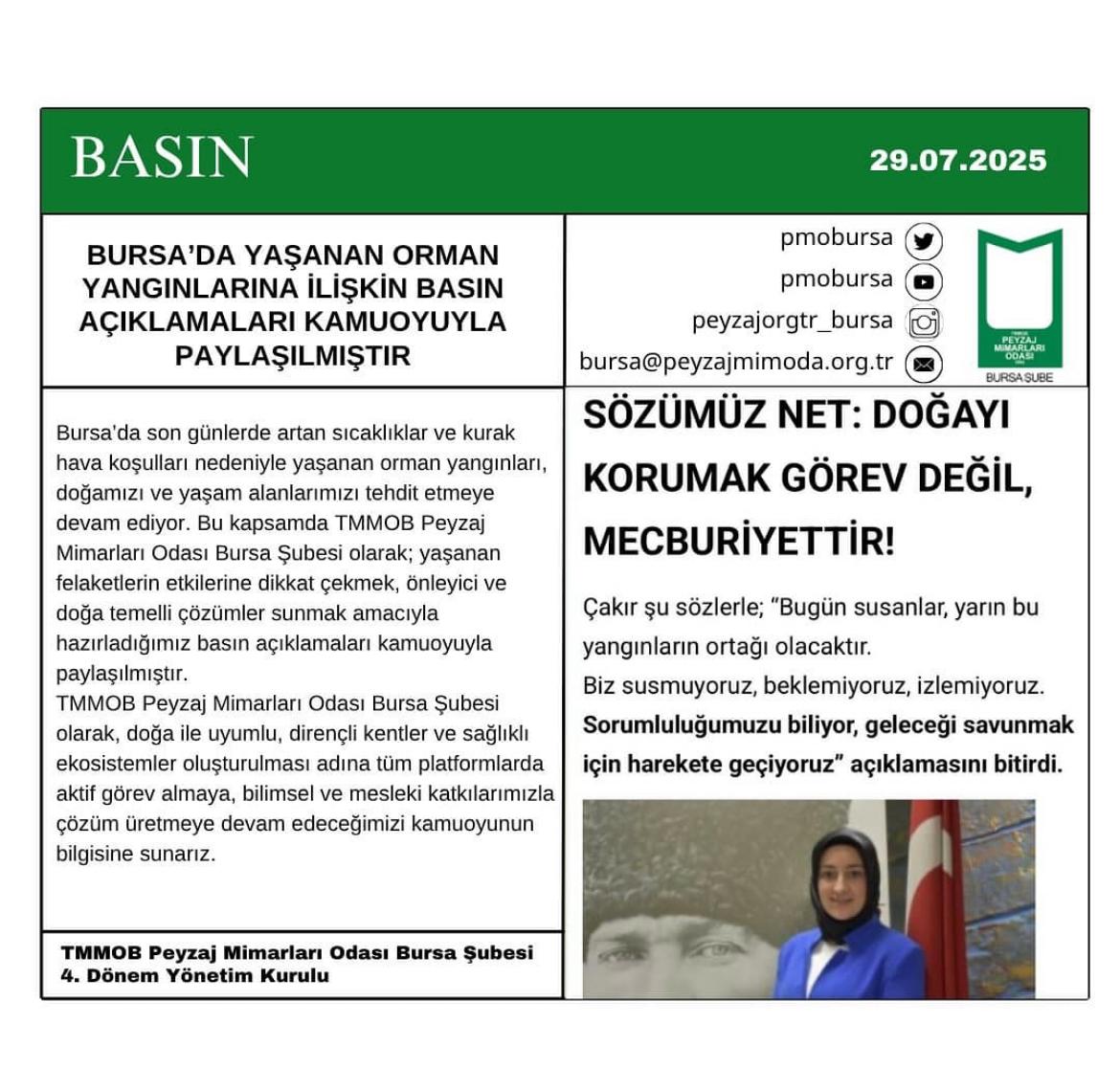 BASIN | BURSA’DA YAŞANAN ORMAN YANGINLARINA İLİŞKİN BASIN AÇIKLAMALARI KAMUOYUYLA PAYLAŞILMIŞTIR