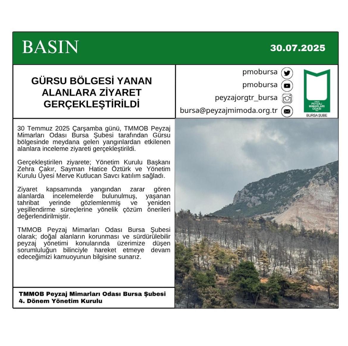 BASIN | GÜRSU BÖLGESİ YANAN ALANLARA ZİYARET GERÇEKLEŞTİRİLDİ