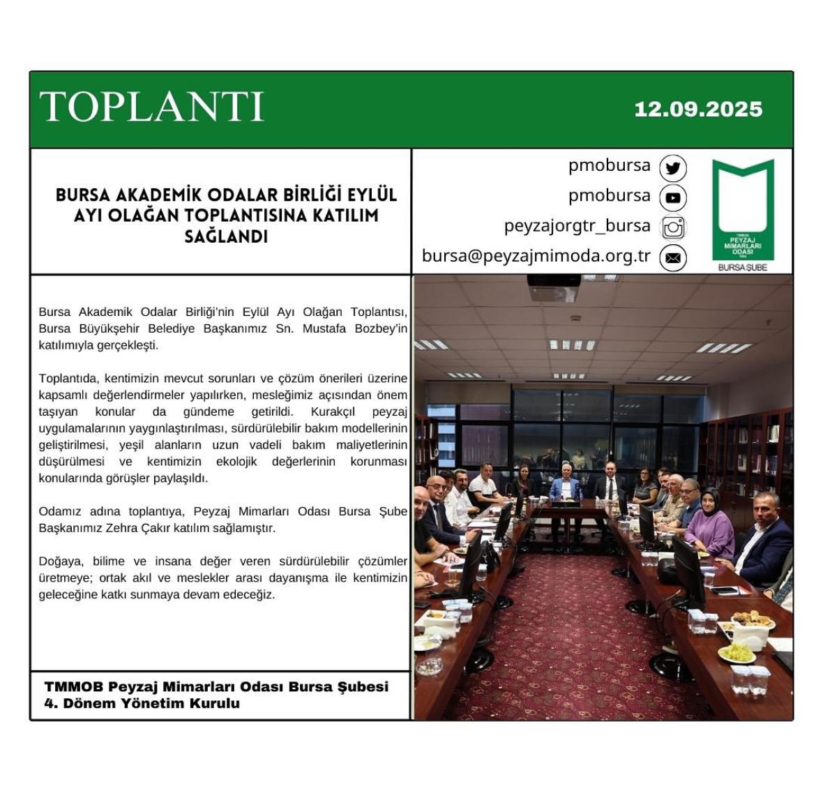 TOPLANTI | BURSA AKADEMİK ODALAR BİRLİĞİ EYLÜL AYI OLAĞAN TOPLANTISINA KATILIM SAĞLANDI