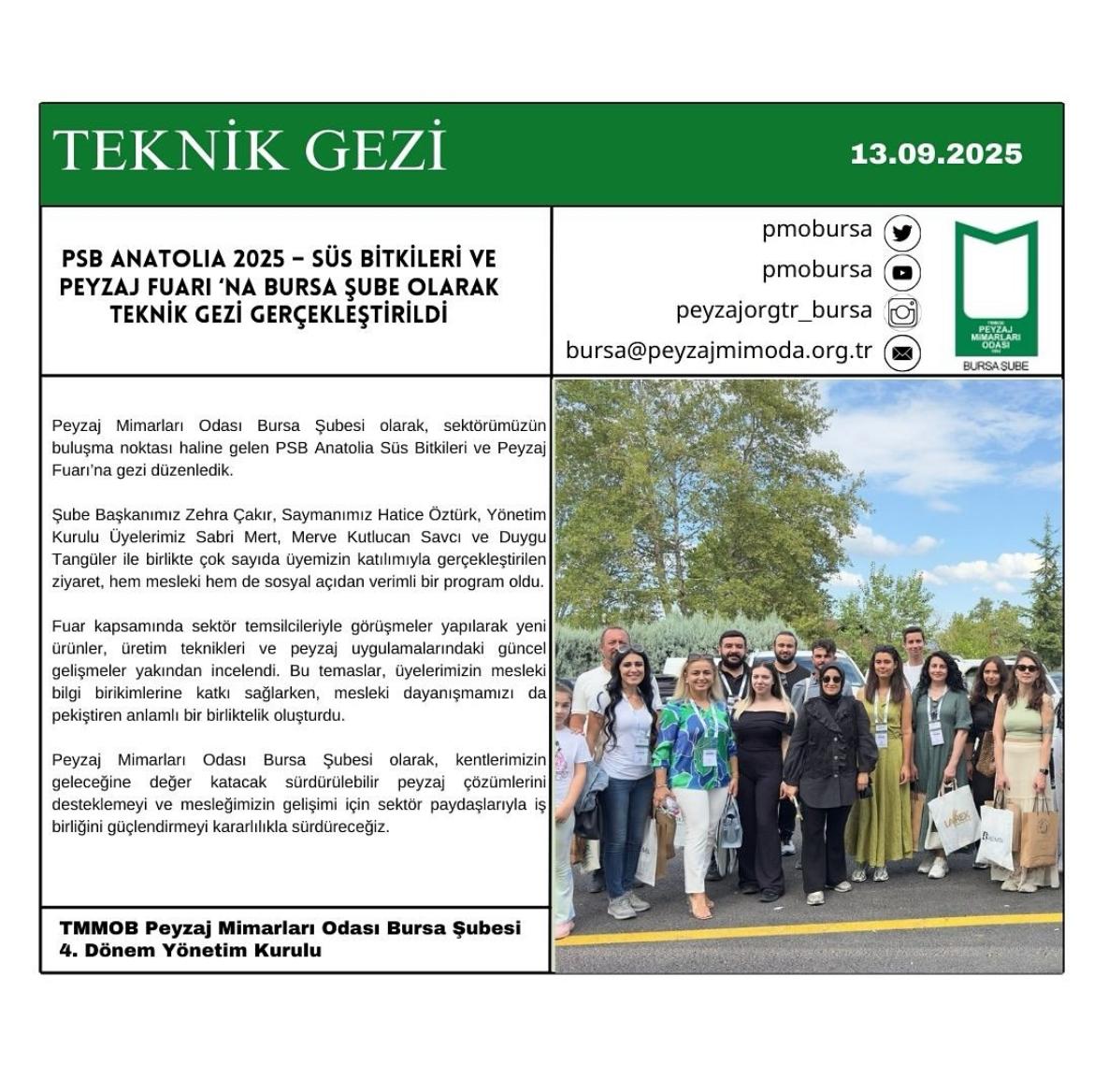 PSB ANATOLİA 2025 – SÜS BİTKİLERİ VE PEYZAJ FUARI ‘NA BURSA ŞUBE OLARAK TEKNİK GEZİ GERÇEKLEŞTİRİLDİ