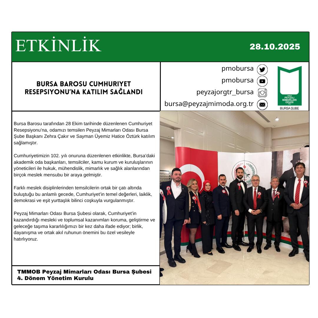 ETKİNLİK| BURSA BAROSU CUMHURİYET RESEPSİYONU’NA KATILIM SAĞLANDI