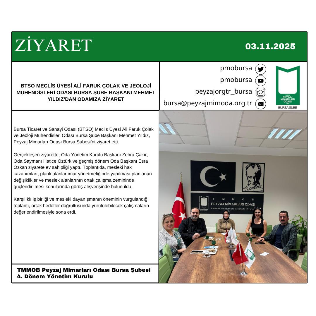 ZİYARET| BTSO MECLİS ÜYESİ ALİ FARUK ÇOLAK VE JEOLOJİ MÜHENDİSLERİ ODASI BURSA ŞUBE BAŞKANI MEHMET YILDIZ’DAN ODAMIZA ZİYARET