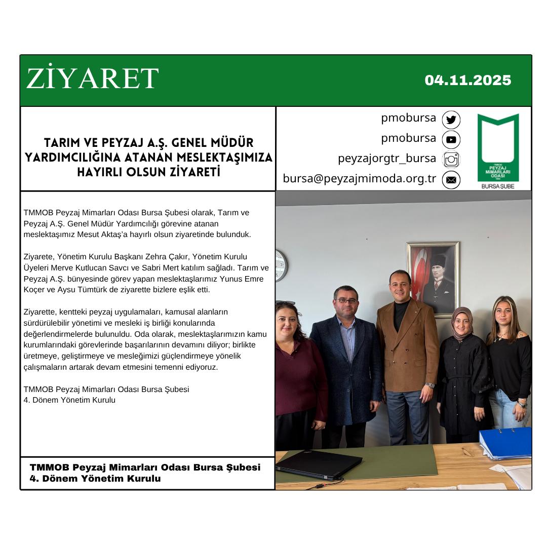 ZİYARET| TARIM VE PEYZAJ A.Ş. GENEL MÜDÜR YARDIMCILIĞINA ATANAN MESLEKTAŞIMIZA HAYIRLI OLSUN ZİYARETİ