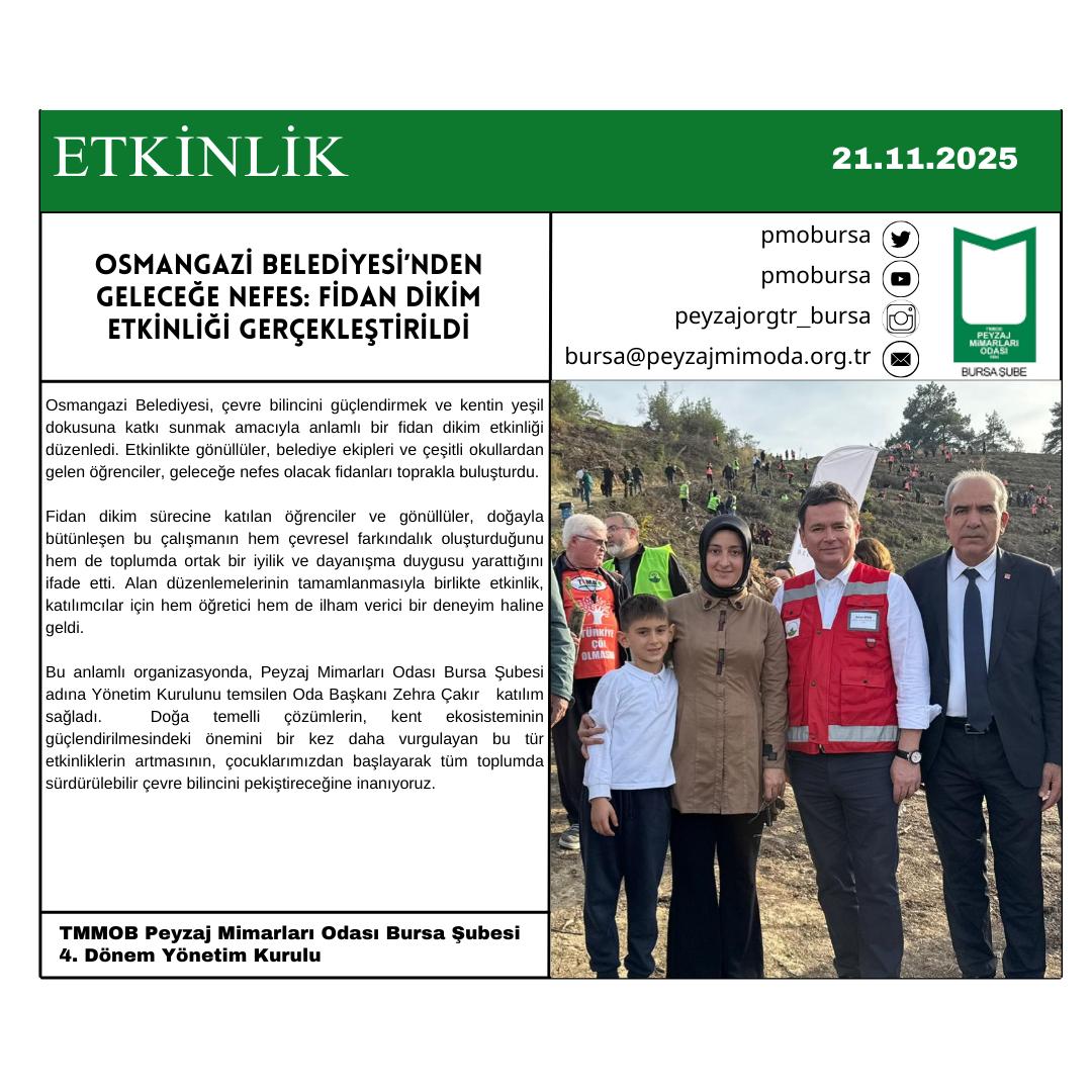 ETKİNLİK| OSMANGAZİ BELEDİYESİ’NDEN GELECEĞE NEFES: FİDAN DİKİM ETKİNLİĞİ GERÇEKLEŞTİRİLDİ
