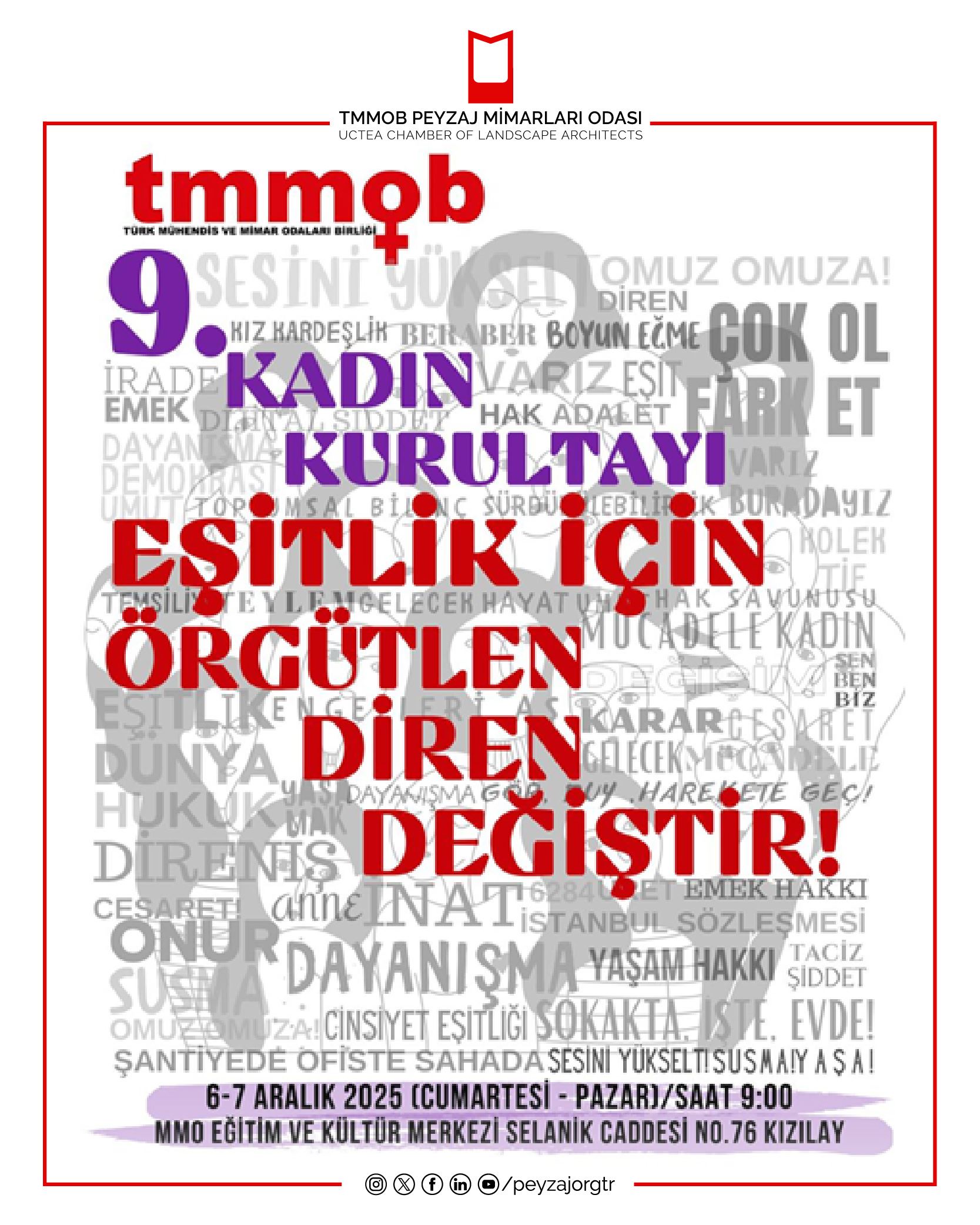 TMMOB 9. KADIN KURULTAYI 6-7 ARALIK'TA ANKARA'DA GERÇEKLEŞTİRİLECEKTİR