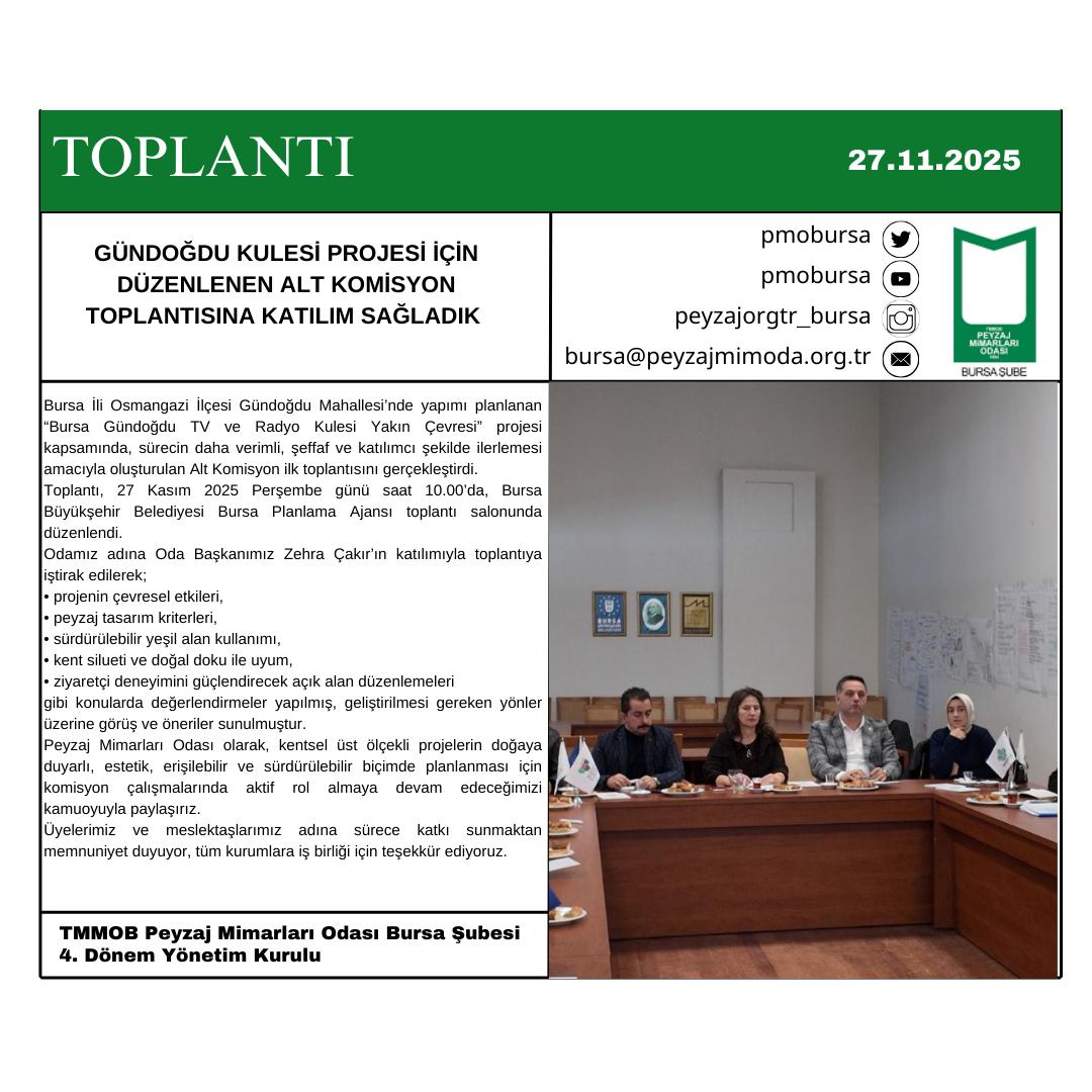 TOPLANTI| GÜNDOĞDU KULESİ PROJESİ İÇİN DÜZENLENEN ALT KOMİSYON TOPLANTISINA KATILIM SAĞLADIK