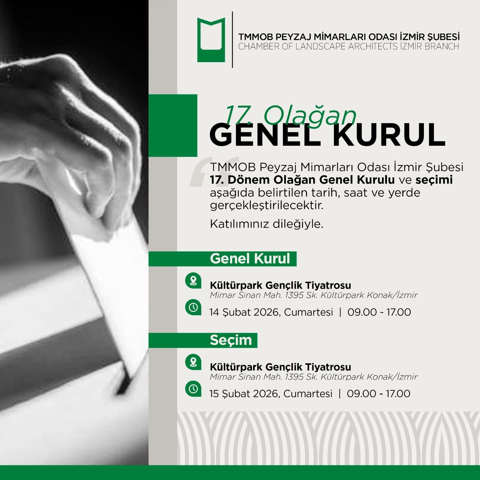 TMMOB PEYZAJ MİMARLARI ODASI İZMİR ŞUBESİ 17. OLAĞAN GENEL KURUL VE SEÇİMİ
