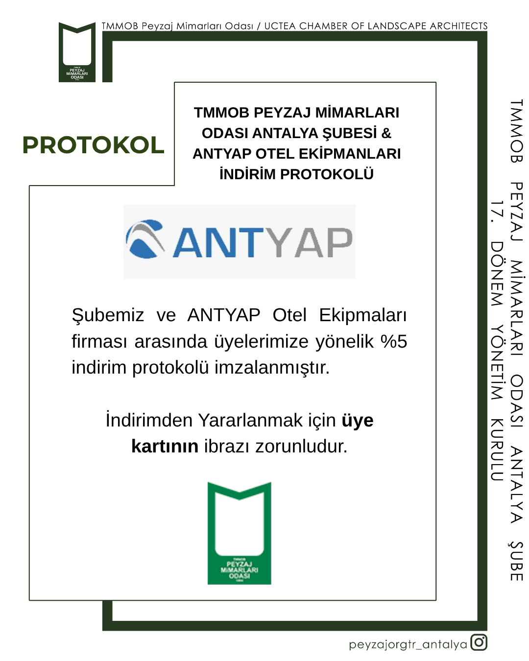 TMMOB PEYZAJ MİMARLARI ODASI ANTALYA ŞUBESİ & ANTYAP OTEL EKİPMANLARI İNDİRİM PROTOKOLÜ