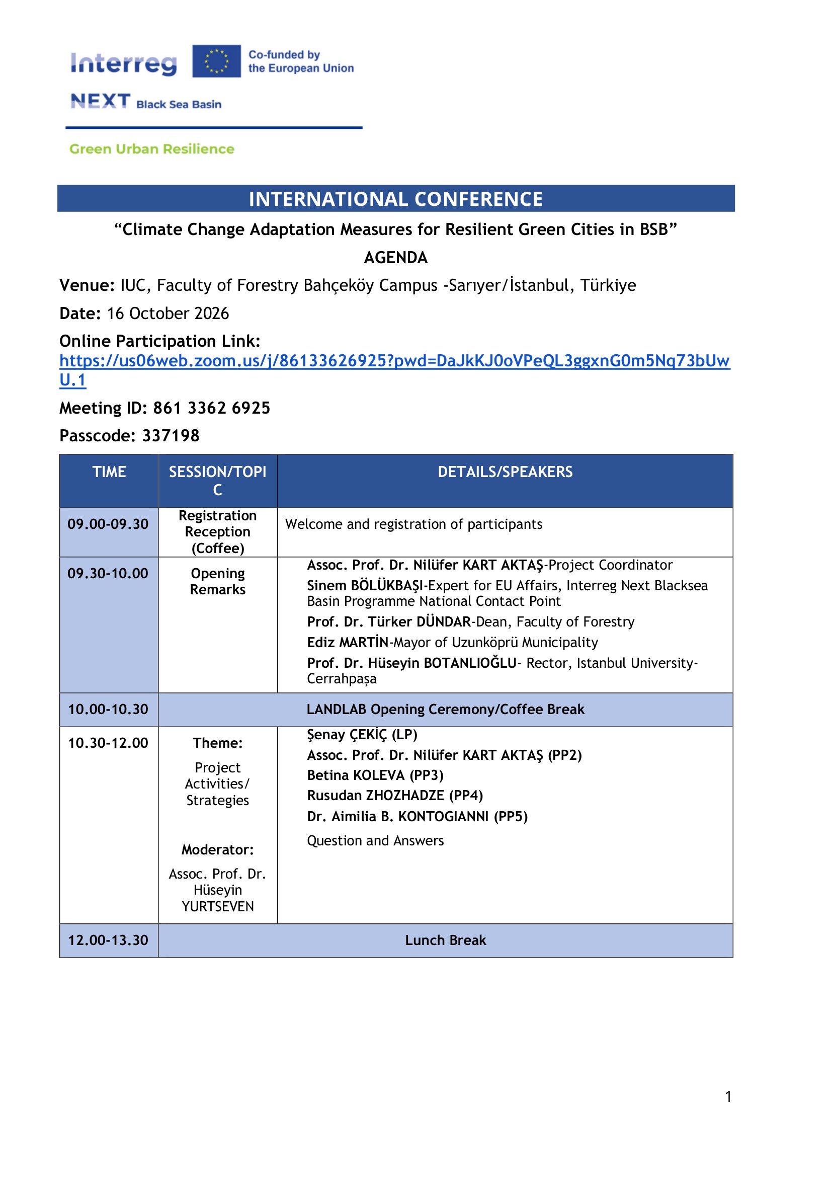 ULUSLARARASI KONFERANS DUYURUSU | CLIMATE CHANGE ADAPTATION MEASURES FOR RESILIENT GREEN CITIES IN BSB