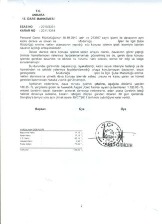 ÜYELERİMİZİN ÖZLÜK HAKLARI İLE İLGİLİ BİR HUKUK KAZANIMI DAHA