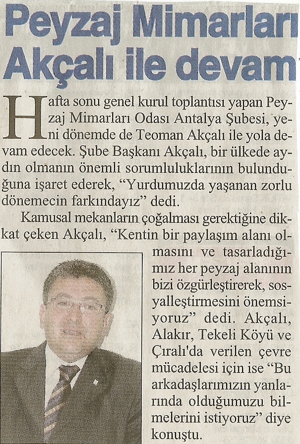 PEYZAJ MİMARLARI ODASI ANTALYA ŞUBESİ 10. ÇALIŞMA DÖNEMİNDE ÇALIŞMALARINA DEVAM EDİYOR