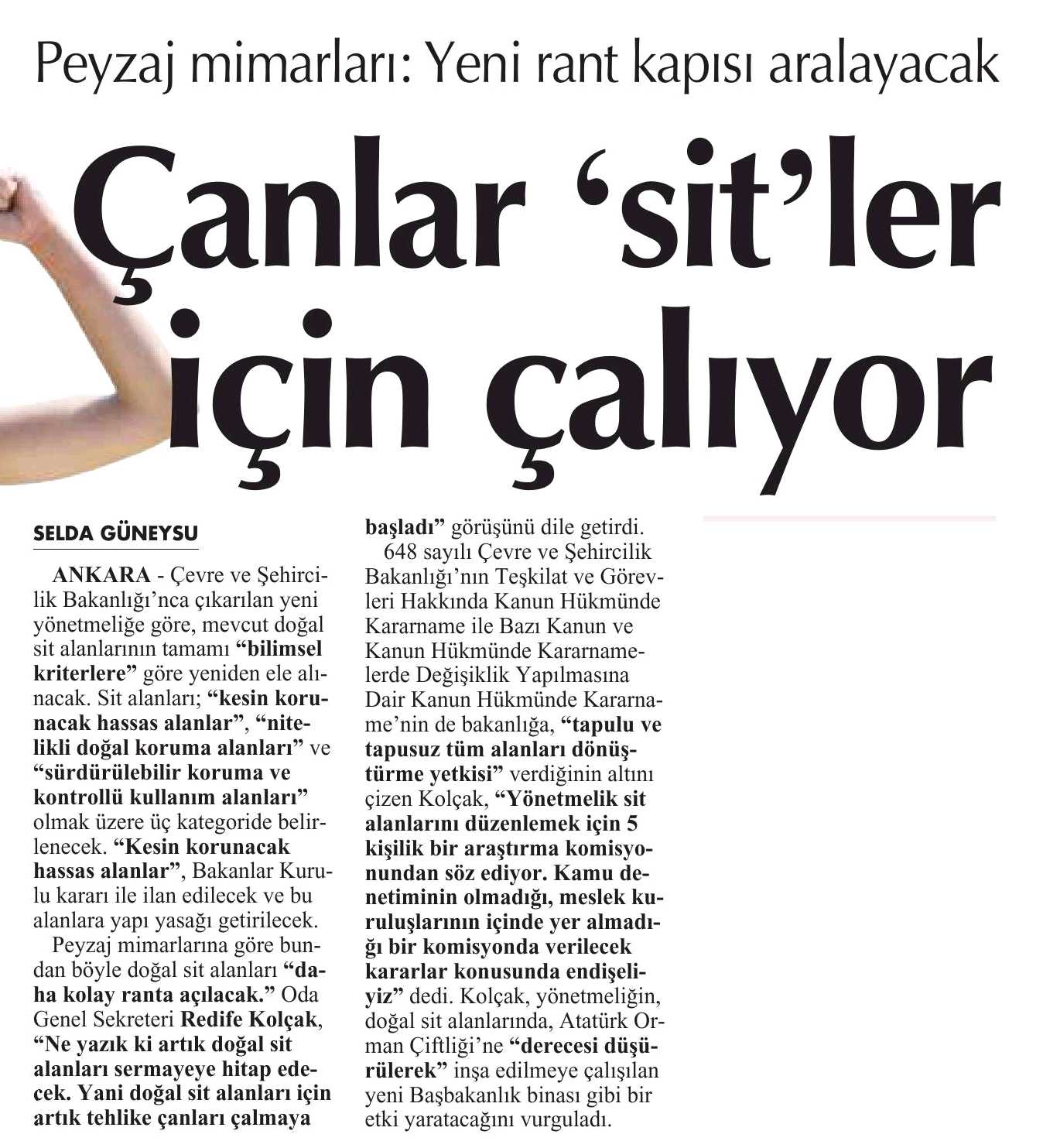 ÇANLAR "SİT"LER İÇİN ÇALIYOR. 07.08.2012 - CUMHURİYET