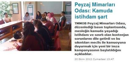PEYZAJ MİMARLARI ODASI:KAMUDA İSTİHDAM ŞART -ÜLKEDE HABER / 20.10.2012