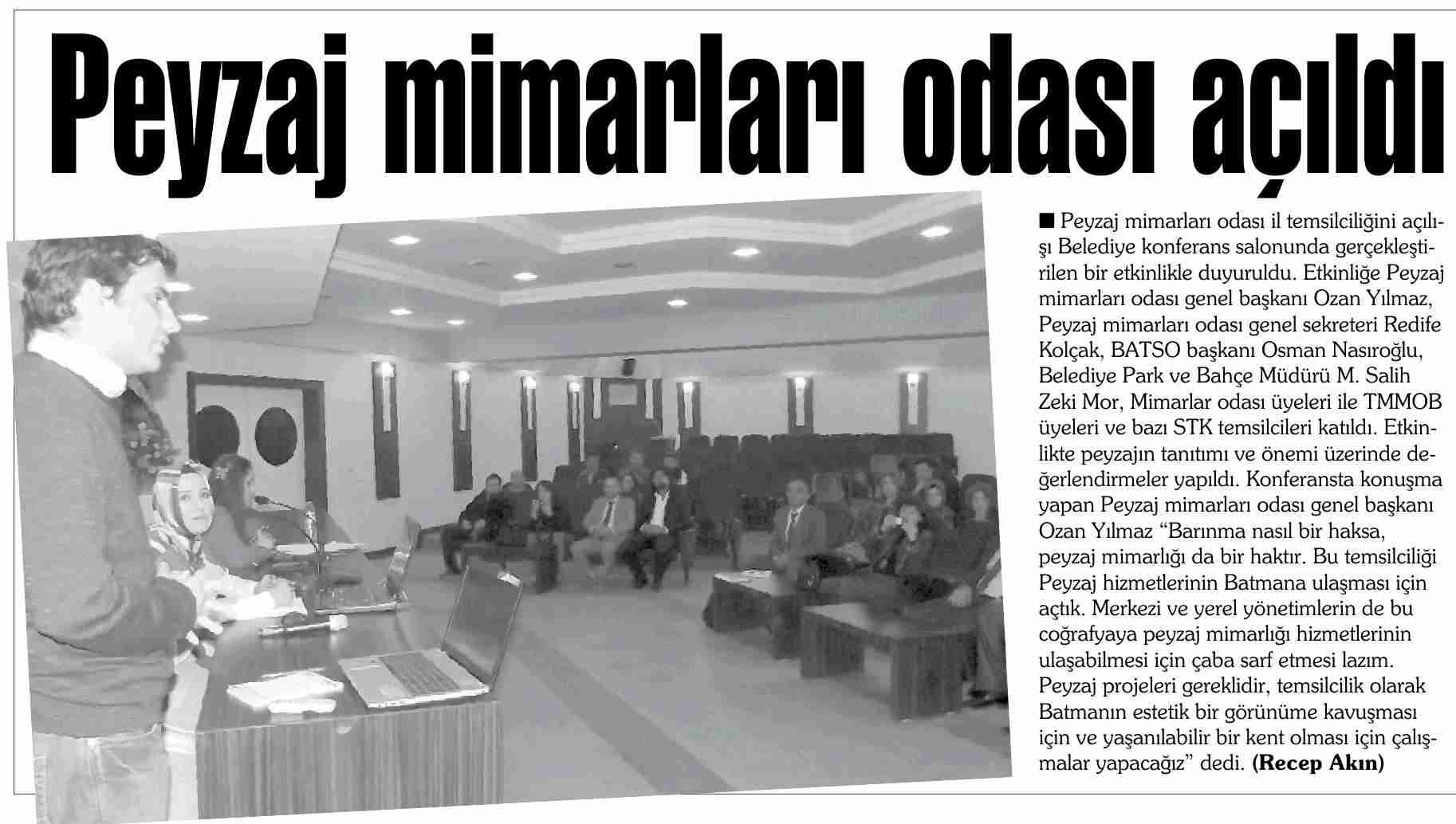 TMMOB PEYZAJ MİMARLARI ODASI BATMAN TEMSİLCİLİĞİ KURULDU