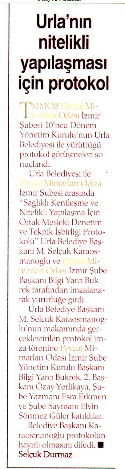 URLA BELEDİYESİ VE ŞUBEMİZ  İMAR YÖNETMELİKLERİ GÖRÜŞMELERİ YEREL BASIN GÜNDEMİNDE 