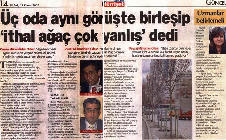 ÜÇ ODA AYNI GÖRÜŞTE BİRLEŞTİ "İTHAL AĞAÇ ÇOK YANLIŞ" 14.11.2007 HÜRRİYET-ANKARA
