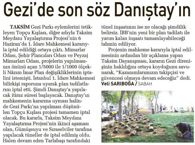 GEZİ`DE SON SÖZ DANIŞTAY`IN - SABAH