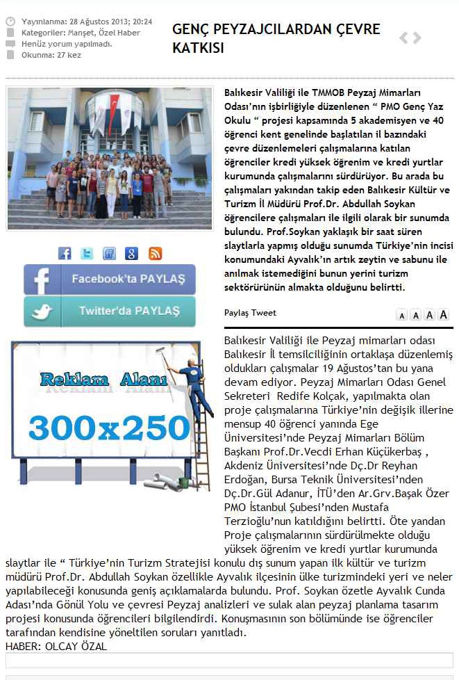 29.08.2013-EKSPRES GAZETESİ/ GENÇ PEYZAJCILARDAN ÇEVRE KATKISI