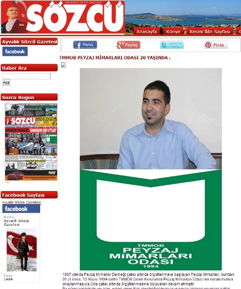 TMMOB PEYZAJ MİMARLARI ODASI 20 YAŞINDA - SÖZCÜ /13 MAYIS 2014