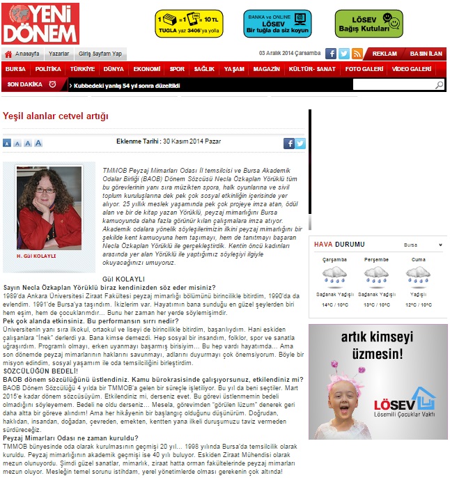 YEŞİL ALANLAR CETVEL ARTIĞI 30.11.2014 / YENİ DÖNEM