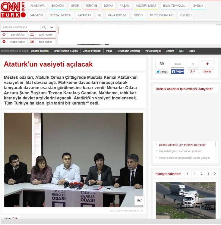 ATATÜRK`ÜN VASİYETİ AÇILACAK 04.12.2014 / CNN TÜRK